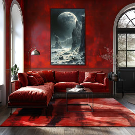 Póster Desolación Lunar: Paisaje Surrealista Bicolor