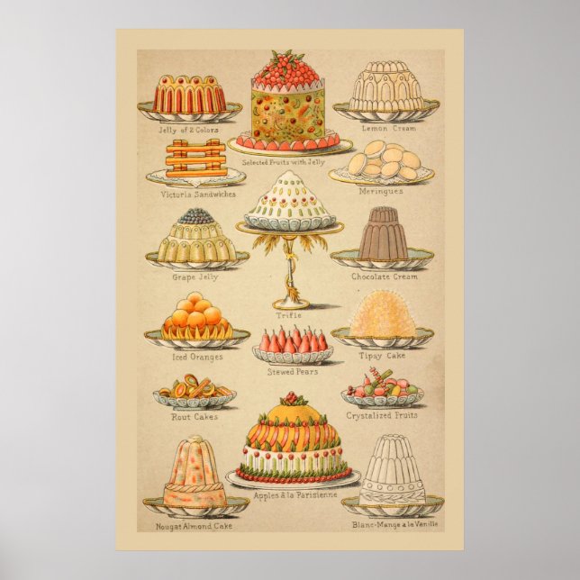 Poster Desseras vitorianas tradicionais da Vintage (Frente)