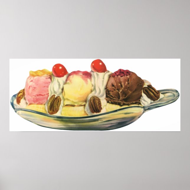 Póster Desserts de Comida Vintage, Cerejas Divididas de B (Frente)