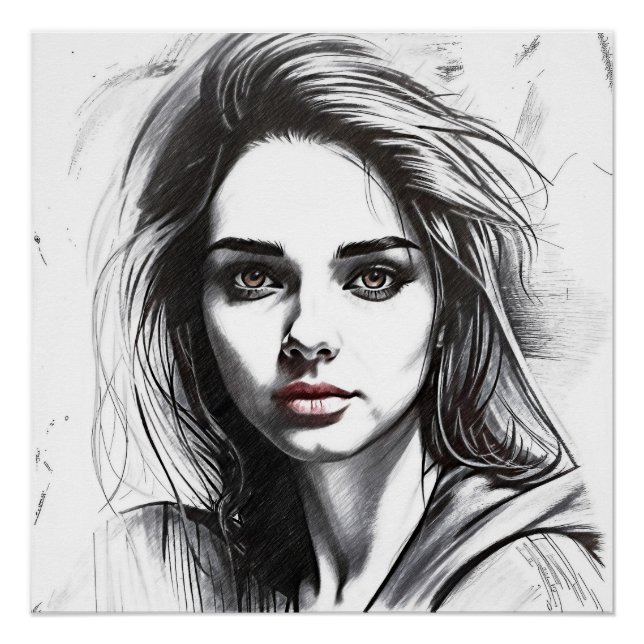 Póster Dessin du portrait d'une femme (Frente)