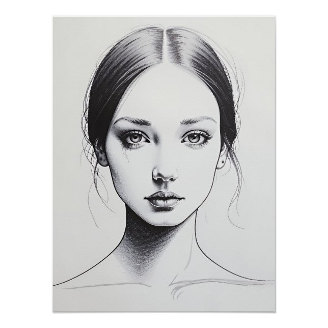 Póster Dessin d'un visage de jeune fille (Frente)