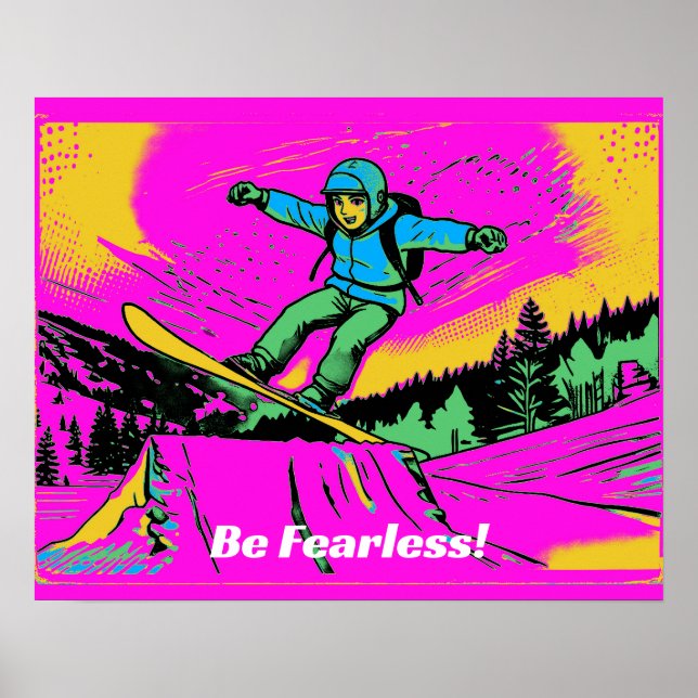 Poster Destemido - Esquiador de Snowboard (Frente)