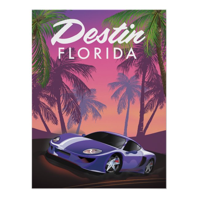 Póster Destin Florida USA poster de carro esportivo. (Frente)