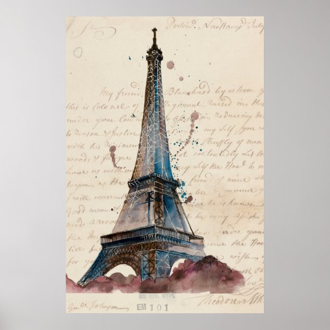 Póster Destinos | Cartas Da Torre Eiffel (Frente)