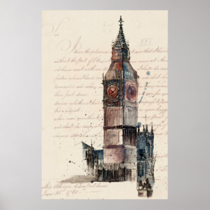 Póster Destinos   Letras Vintage Do Big Ben