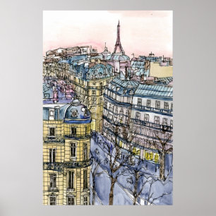 Poster Destinos  Torre Eiffel Watercolor e Paris