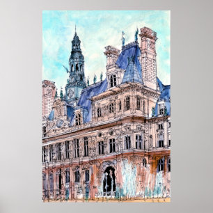 Poster Destinos Watercolor Rustic Hotel de Ville