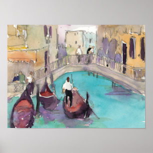 Póster Destinos Watercolor Venice Gondola Ride