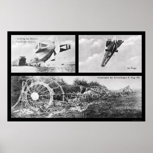Póster Destruição 1908 do Dirigible do zepelim