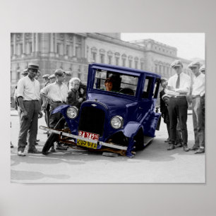 Póster Destruição antiga preta & branca do vintage auto