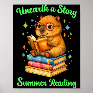 Poster Desvendar uma história capivara lendo livros verão