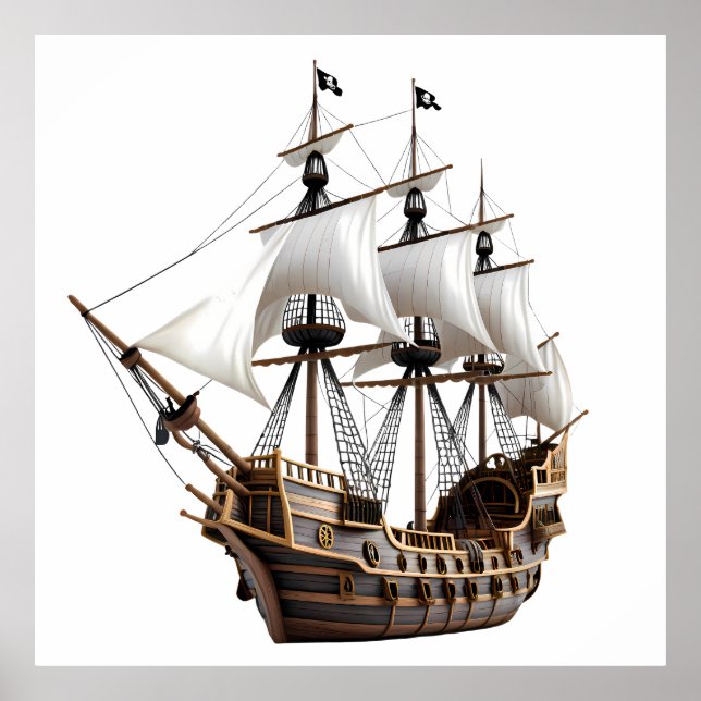 Poster Detailed 3D Rendering of a Pirate Ship (Frente)