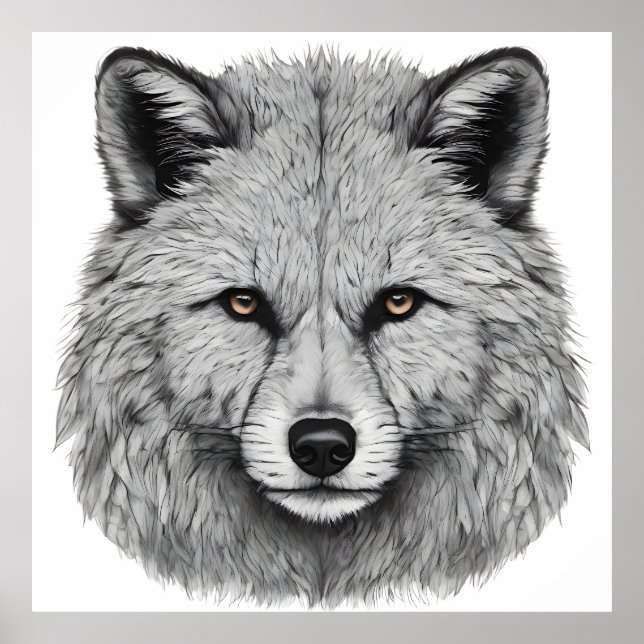 Poster Detailed Gray Fox Portrait with Intense Gaze (Frente)
