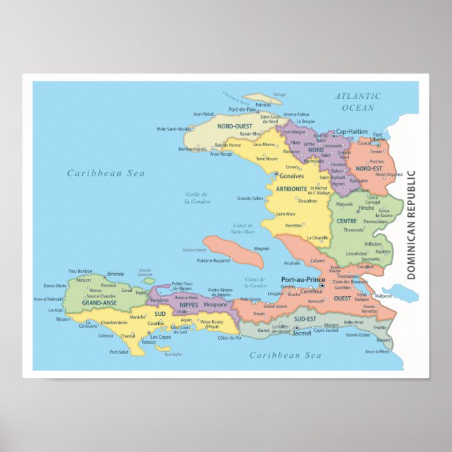 Poster Detailed Map of Haiti Regions (Frente)
