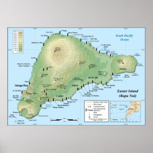 Póster Detailed Topographic Map of Easter Island