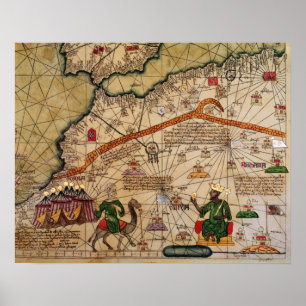 Poster Detalhe de cópia de um mapa Catalan de Europa