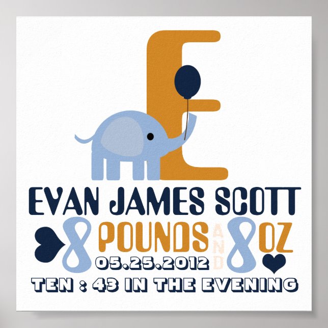 Póster Detalhes da data de nascimento do bebê;Poster de A (Frente)