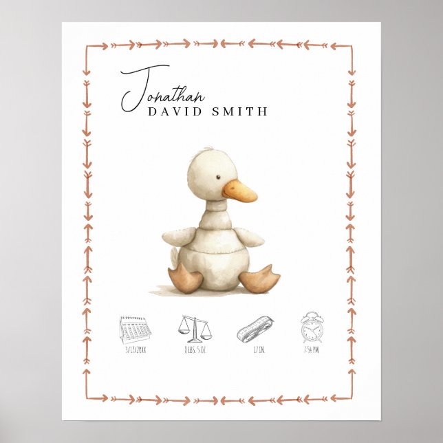 Poster Detalhes de Nascimento Personalizados de Patinho e (Frente)