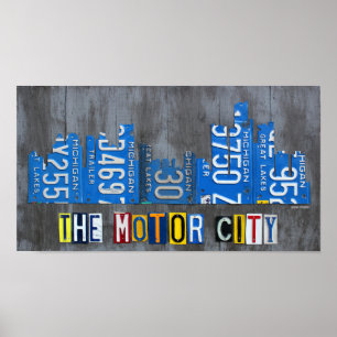 Póster Detroit a arte da matrícula da skyline da cidade