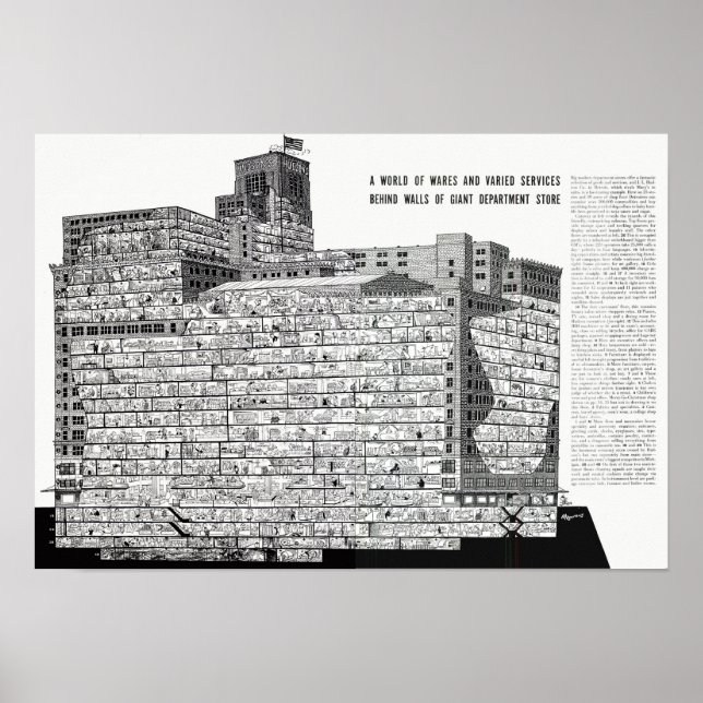 Poster Detroit de Hudson - Edifício Cutout (Frente)