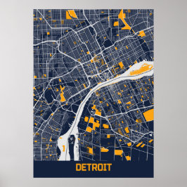 Poster Detroit - Mapa da Cidade Bluefresh de Michigan
