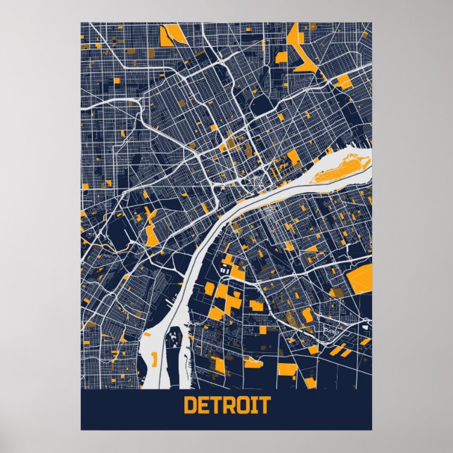 Poster Detroit - Mapa da Cidade Bluefresh de Michigan (Frente)