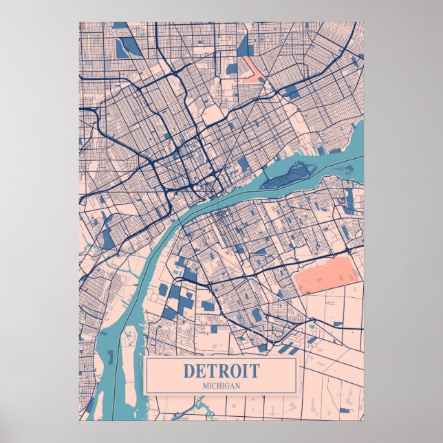 Poster Detroit - Mapa da Cidade de Michigan Breezy (Frente)