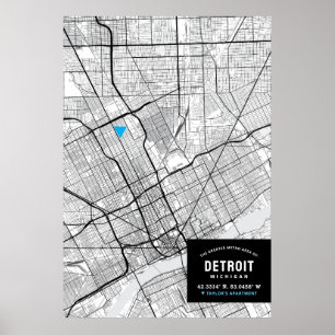 Poster Detroit, Mapa da Cidade de Michigan + Marcar Sua L