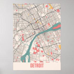 Poster Detroit - Mapa da Cidade do Chalk de Michigan