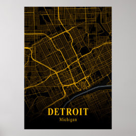 Poster Detroit - Mapa da Cidade Dourada do Michigan