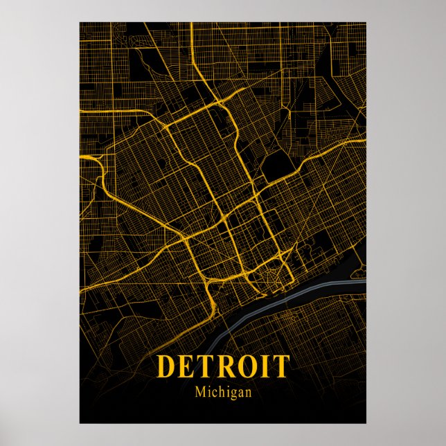 Poster Detroit - Mapa da Cidade Dourada do Michigan (Frente)
