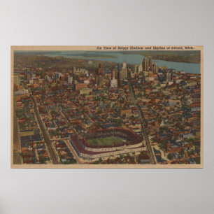 Póster Detroit, MI - estádio de basebol aéreo de Briggs