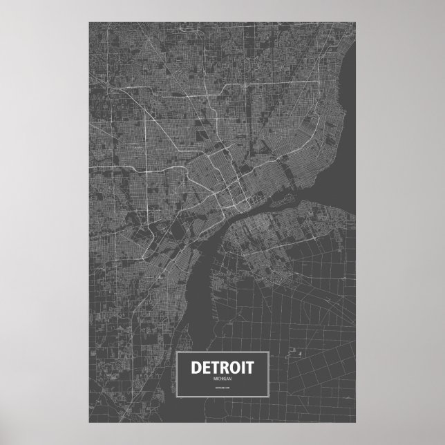 Póster Detroit, Michigan (branco a preto) (Frente)