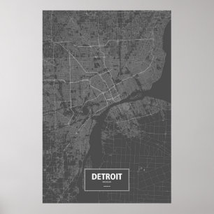 Póster Detroit, Michigan (branco no preto)