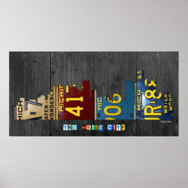 Póster Detroit Michigan City Skyline Licate Plate Art