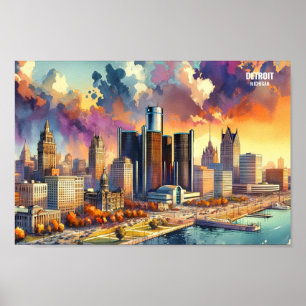 Poster Detroit Michigan Viagem Places aqucolor