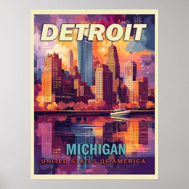 Poster Detroit, Michigan | Viagens vintage (Frente)