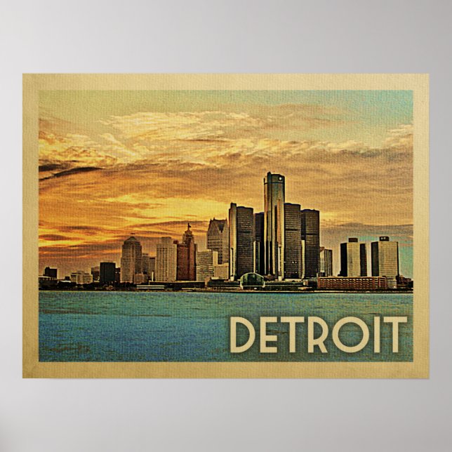 Poster Detroit Michigan Viagens vintage (Frente)