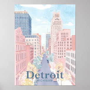 Poster Detroit Michigan Watercolor Painting Viagem