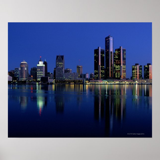 Póster Detroit Skyline à Noite (Frente)