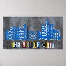 Detroit The Motor City Skyline Licate Plate Art