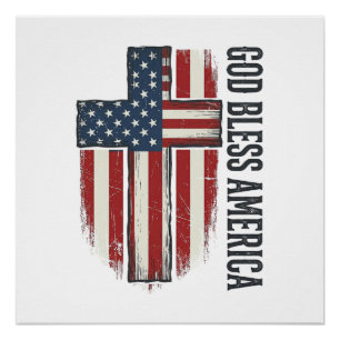 Póster Deus Abençoe a América Design de Cruz Patriótica V