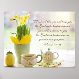 Póster Deus Abençoe Você Bíblia Verse Tea Party Daffodils