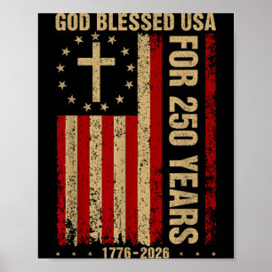 Poster Deus abençoou os EUA por 250 anos 1776 2026 cristã