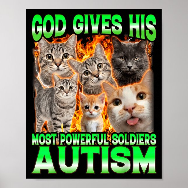 Poster Deus Dá Seu Mais Poderoso Autismo Meme de Gato Eng (Frente)