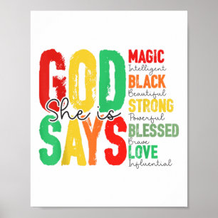 Poster Deus Diz Que Ela É Mágica Negra Forte, Blesse Junt
