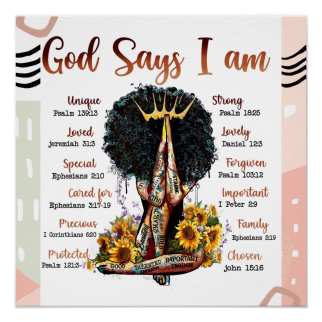 Póster Deus diz que eu sou cristã negra Melanin Sista (Frente)
