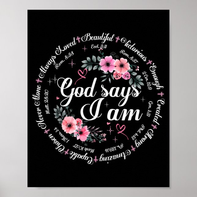 Poster Deus Diz Que Eu Sou Floral Versículo Bíblico Relig (Frente)