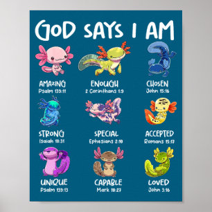 Poster Deus Diz Que Eu Sou Fofo Axolotl Versículo Bíblico