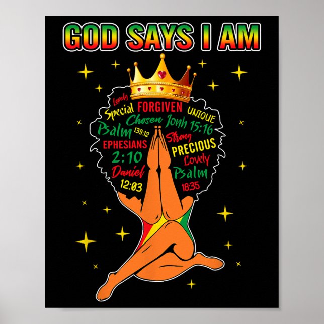 Poster Deus Diz Que Sou Cristã Rainha Negra Afro Mulheres (Frente)